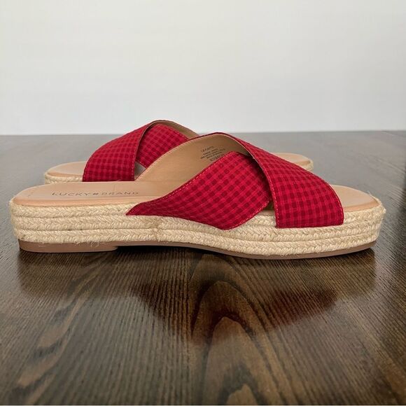 Lucky Brand Gayte Checked Seersucker Slide/Sandals-Garnet Women’s Sz 8.5 - Picture 3 of 8